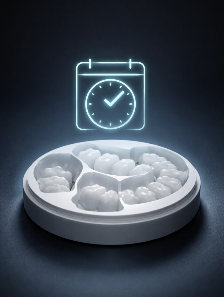 Imagen conceptual: disco de zirconio con icono de calendario/reloj sobre fondo negro