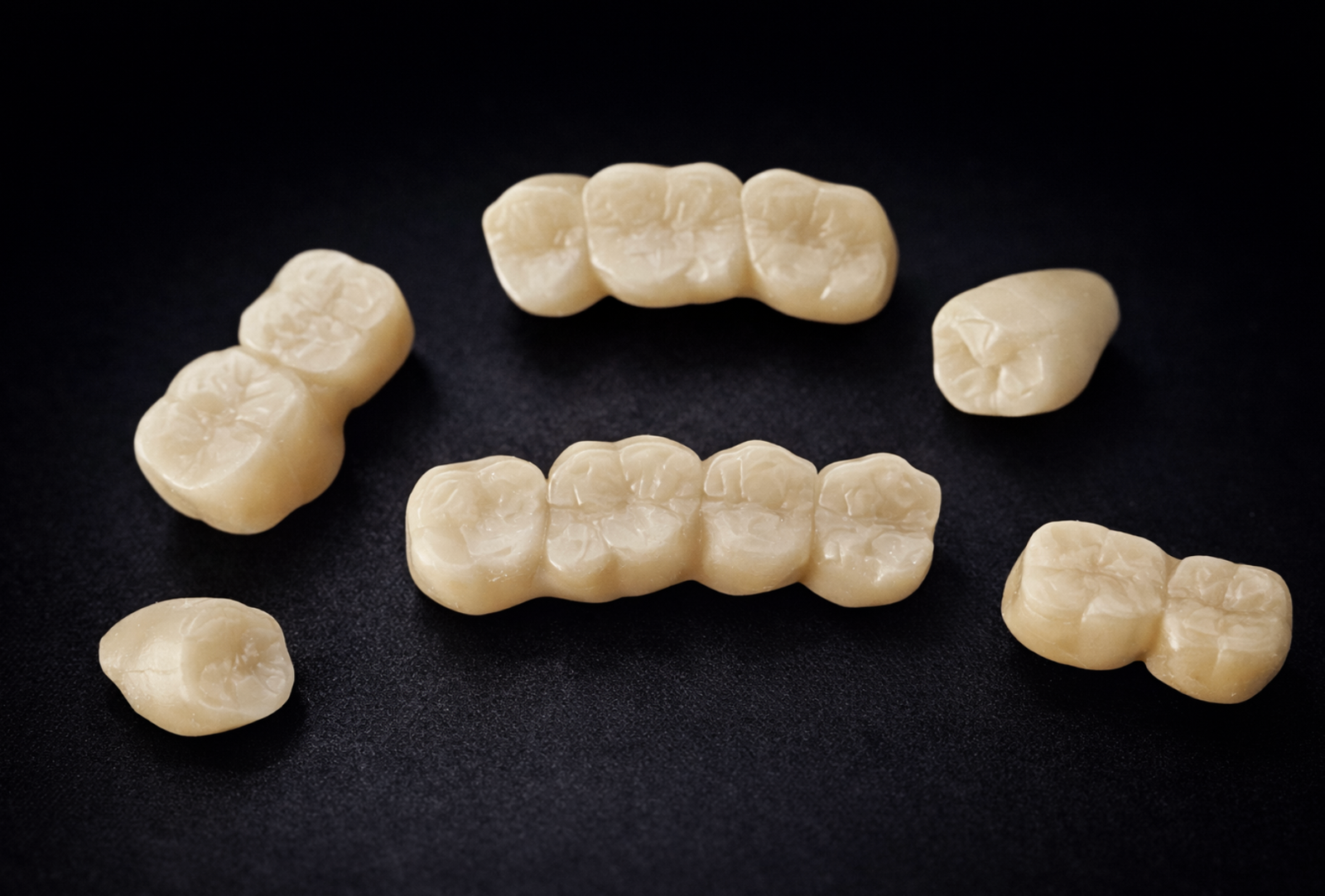 Coronas y puentes de zirconio terminados fresados en Biohealth Dental Lab